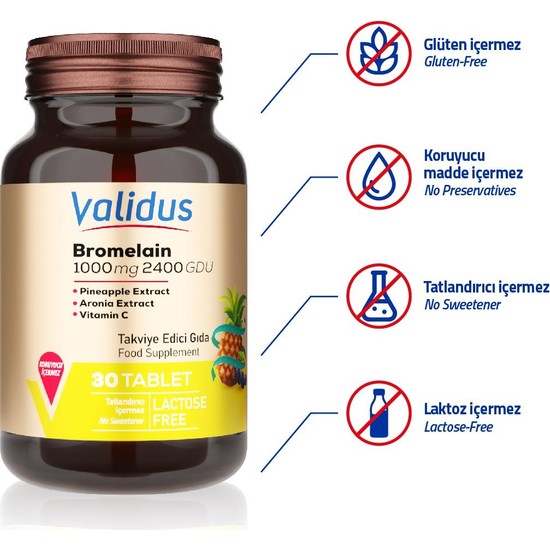 Validus Bromelain 1000 Mg 2400 Gdu + Aronya 30 Tablet Fiyatı