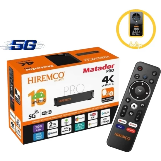 Hiremco 4K UHD Pro Android TV Box - Wifi6 & 5g / Android TV Stick / Full Paket Yayın - Akıllı Kumanda / Media Player