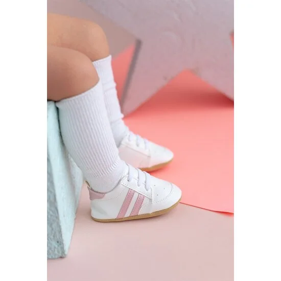 First Step Pembe Çizgili Beyaz Kız Bebek Spor Patik AYAKKABI-G-2354