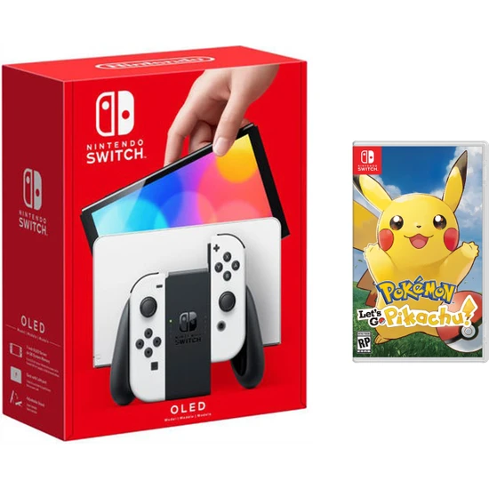 Nintendo Switch OLED Beyaz Yeni Nesil Konsol 64GB + Pokemon Let's Go Pikachu Oyunlu Bundle
