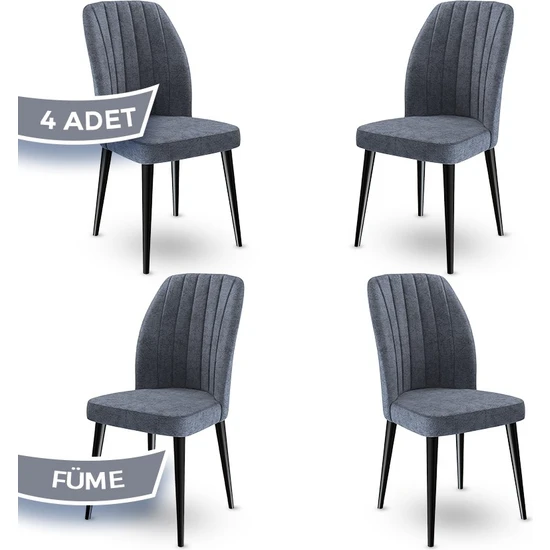 Canisa Concept Etra Serisi, Üst Kalite 1.sınıf Sandalye, 4 Adet Sandalye, Siyah Gürgen Ayaklı