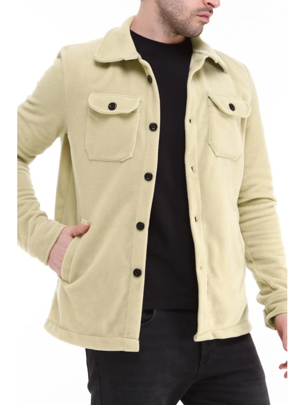 Ghassy Co. Erkek Oduncu Düğmeli Çift Cepli Ekose Polar Outdoor Gömlek Ceket