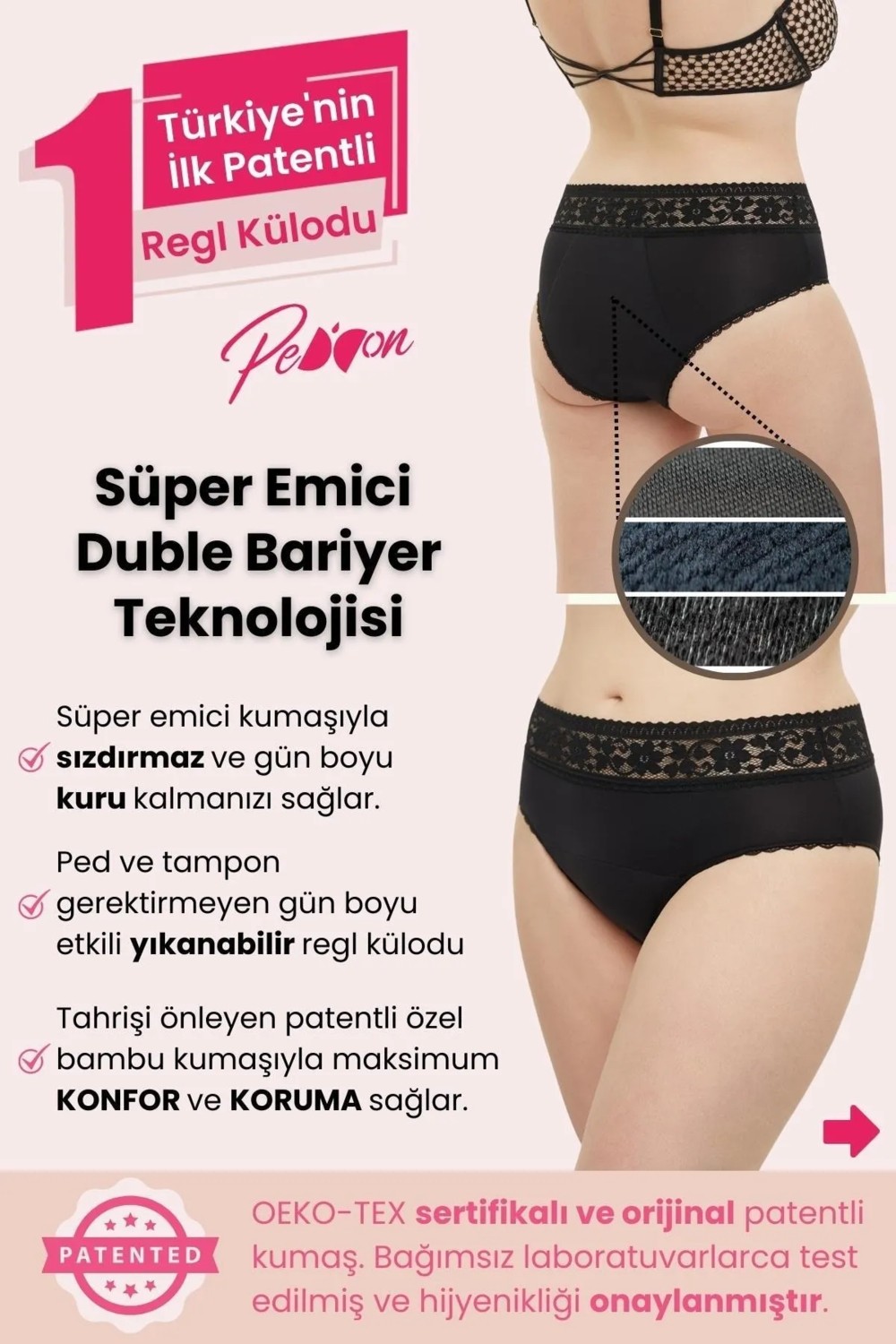 Peddon Classic Maxi 3'lü Fırsat Paketi Süper Emici Ultra Hijyenik Yıkanabilir Sızdırmaz Regl Külodu 3 Adet görsel 3