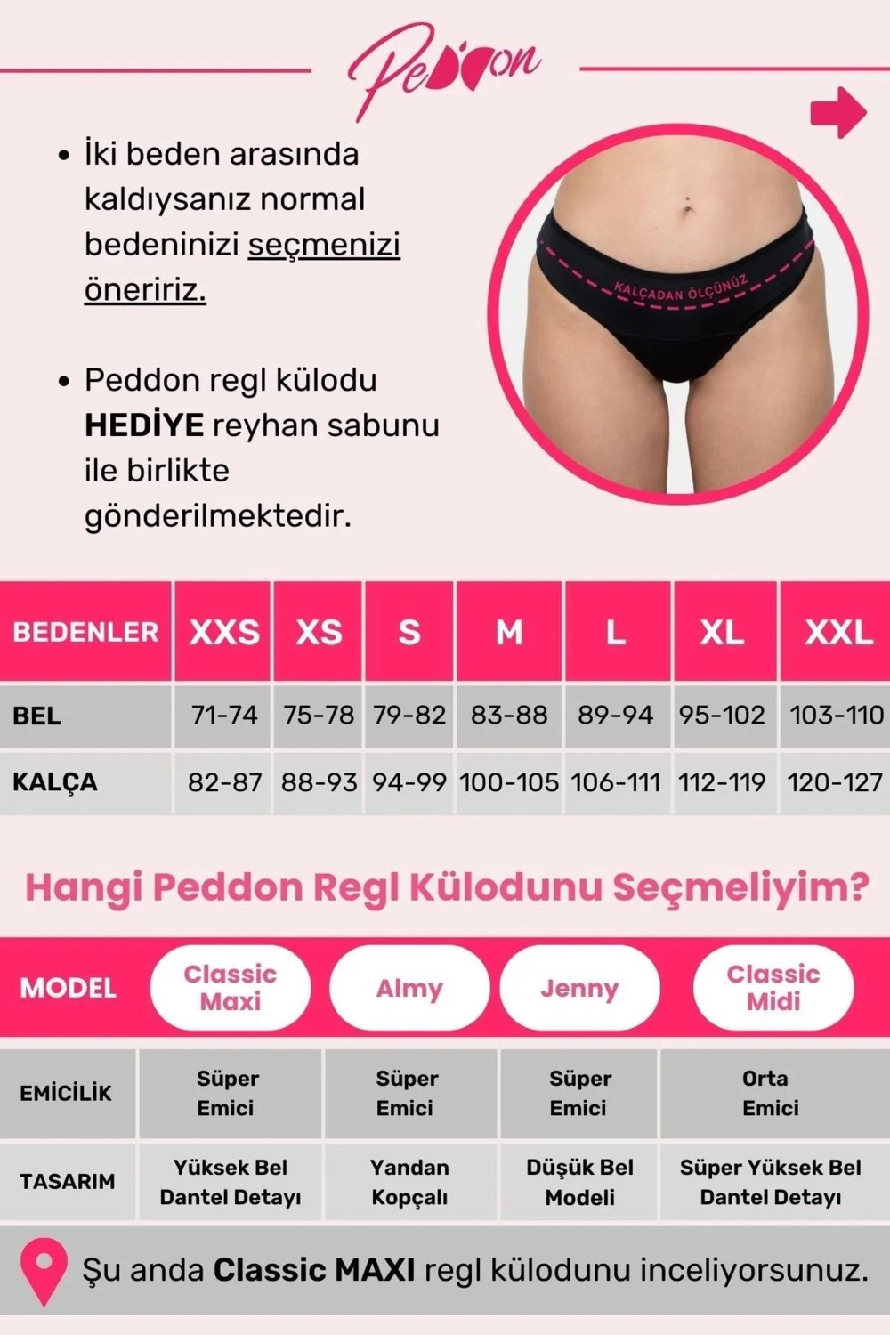 Peddon Classic Maxi 3'lü Fırsat Paketi Süper Emici Ultra Hijyenik Yıkanabilir Sızdırmaz Regl Külodu 3 Adet görsel 5
