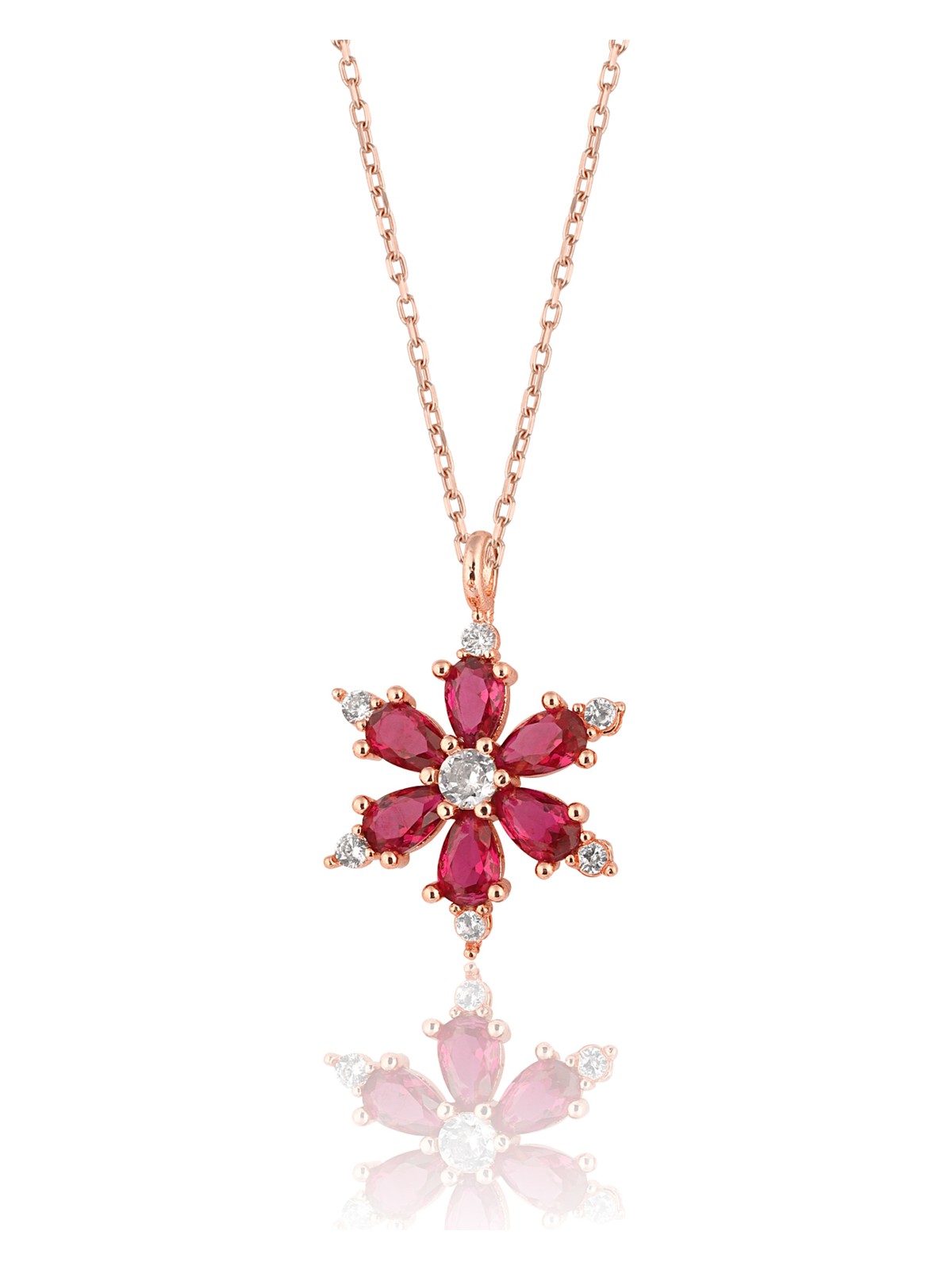 Zanaat Silver Gümüş Zincirli Pembe Taşli Rose Kaplama Lotus Kamelya Çiçeği Kolye - Görsel 5