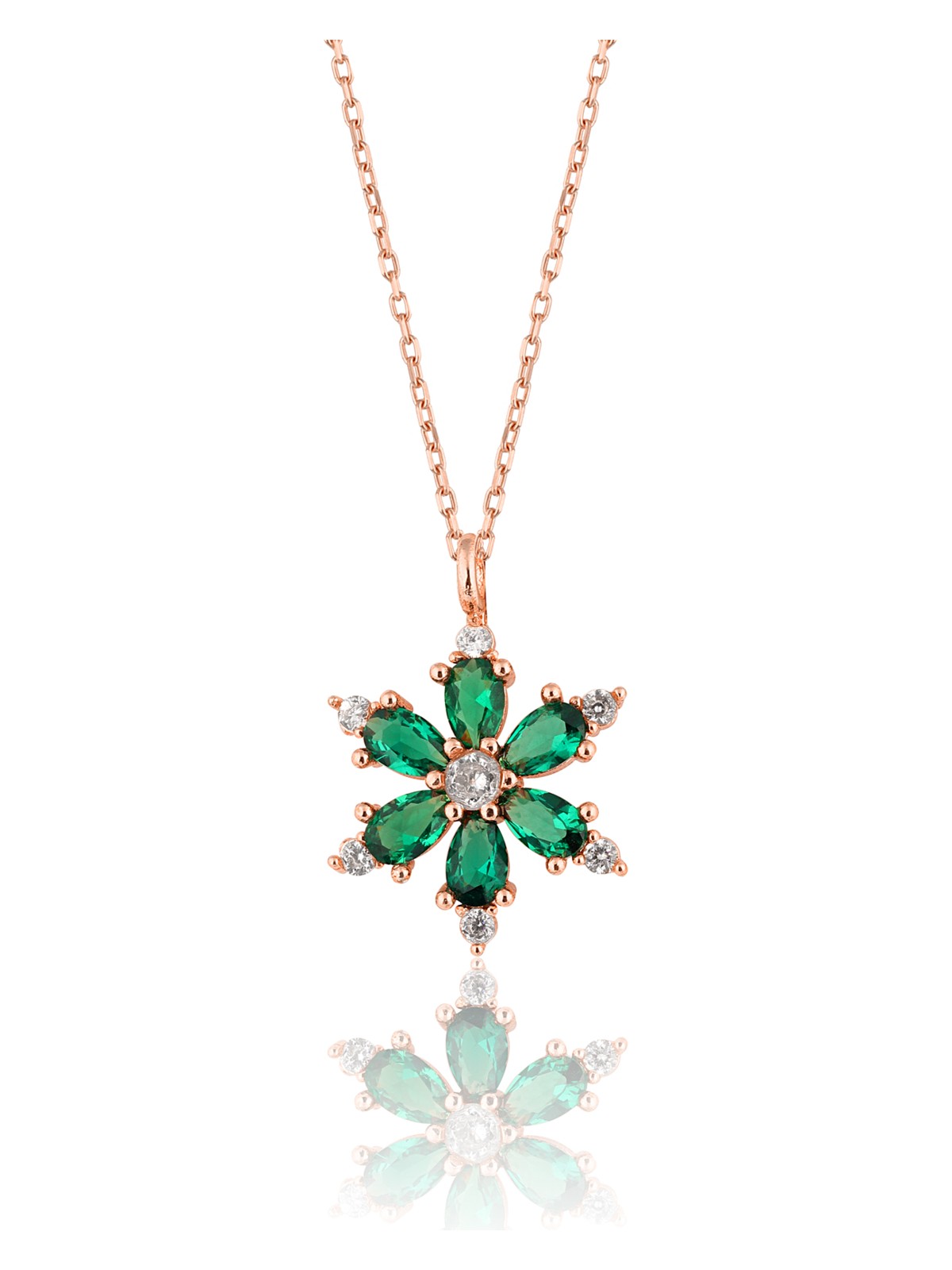 Zanaat Silver Gümüş Zincirli Pembe Taşli Rose Kaplama Lotus Kamelya Çiçeği Kolye - Görsel 4