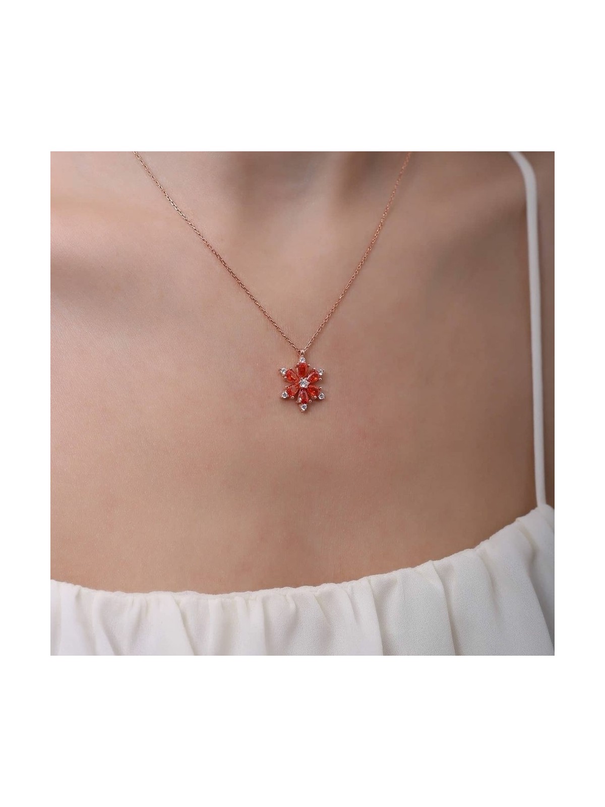 Zanaat Silver Gümüş Zincirli Pembe Taşli Rose Kaplama Lotus Kamelya Çiçeği Kolye - Görsel 9