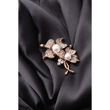 PIERPARIS Broş Çiçekli Otantık Desenli Bronz Kristal Taşli