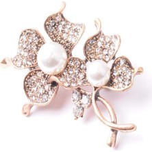 PIERPARIS Broş Çiçekli Otantık Desenli Bronz Kristal Taşli