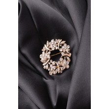 PIERPARIS Broş Çiçekli Otantık Desenli Bronz Kristal Taşli