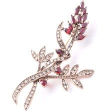 PIERPARIS Broş Çiçekli Otantık Desenli Bronz Kristal Taşli