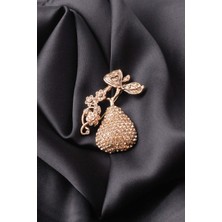 PIERPARIS Broş Çiçekli Otantık Desenli Bronz Kristal Taşli