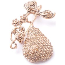 PIERPARIS Broş Çiçekli Otantık Desenli Bronz Kristal Taşli