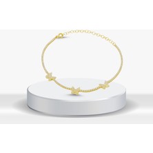 925 Ayar Gümüş Zincir ve Kelebek Bileklik Gold Renk 719169