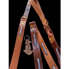 Balkonda Köpek gezdirme kayışı boyun tasmalı set hakiki deri kahverengi kalınlık:4mm genişlik:2,5cm gezdirme kayışı:130cm boyun tasması:S.27-35cm ayarlanabilir dog collar TB1-1S