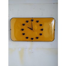 Bahat Sarı Lacivert Taraftar Kalpli 3D Duvar Saati Bombeli Cam 25*48 cm