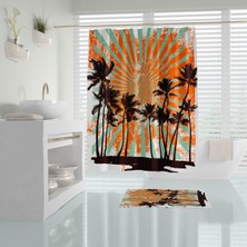 Tropik Home Banyo Perdesi Dijital Baskılı Polyester Kumaş Duş Perdesi 180X200CM 12 Adet Plastik C-Halka Hediyeli
