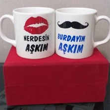Kupa Burada Aşk Sevgili Çift Kupaları  (Iki Adet Gönderilecektir.)