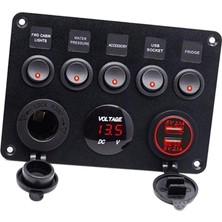 Blesiya 5 Çete Rocker Anahtarı / Dijital Voltmetre +12V Güç Soketi +Çift USB (Yurt Dışından)