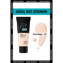 Maybelline New York Mat Fondöten - Fit Me Matte + Poreless Foundation 107 Rose Beige 3600531549381