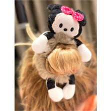 Queen Aksesuar Pofuduk Tüylü Peluş Minnie Mouse Oyuncak Lastik Toka Yetişkin Çocuk Tokası Kahverengi
