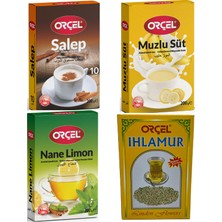 Orçel Salep 200 gr+Nane Limon 200 gr +Muzlu Süt 200 gr +Ihlamur 30 gr Oralet Toz İçecek Çay Set