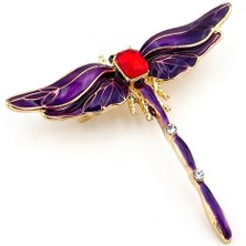 Solfera Kırmızı Taşlı Mor Yusufçuk Zirkon Taşlı Metal Broş Rozet RZ120