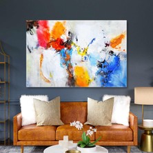 SML Tablo Mavi Turuncu ve Kırmızı Detaylı Yağlı Boya Efektli Fırça Izleri Kanvas Tablo