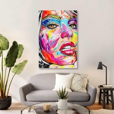 SML Tablo Renkli Kadın Ilüstrasyonu Pembe Ruj Make Up Portre Kanvas Tablo