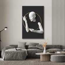 SML Tablo Kabartma Efektli Altın Daire Çerçeve Antrasit Fon Dekoratif Kanvas Tablo