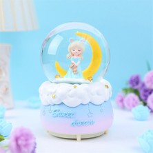 Keyfim Shop Ay Üzerinde Oturan Kız Büyük Boy Püskürtmeli Işıklı Müzikli Kar Küresi