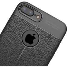 Kılıf Merkezi iPhone 7 Plus Deri Görünümlü Silikon Kılıf Niss Kapak,siyah