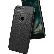 Kılıf Merkezi iPhone 7 Plus Deri Görünümlü Silikon Kılıf Niss Kapak,siyah