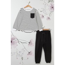 For You Baby Çizgili Siyah Cep Detaylı Alt Üst Takım