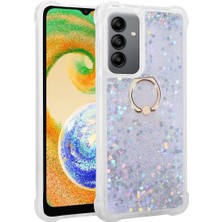 Pilanix Samsung Galaxy A04S Kılıf Simli Sıvılı Kalpli Yüzüklü Milce Kapak