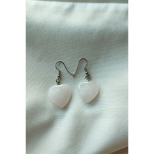 Bade Accessories Pembe Kuvars Kalp Doğaltaş Küpe