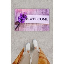 Diji Baby Dijital Baskı Dekoratif Welcome Lila Kapı Önü Paspası K-1254