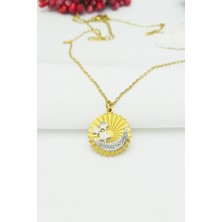 Caisya Home Altın Kaplama Samanyolu Kararmaz Madalyon Ay Yıldız Çelik Kolye 45 cm
