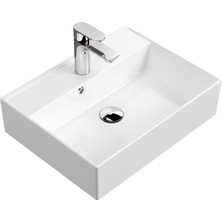 Aqua Bagno Plan Tezgah Üstü Kare Çanak  Lavabo , 50 x 38 Cm.  Beyaz