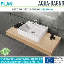 Aqua Bagno Plan Tezgah Üstü Kare Çanak  Lavabo , 50 x 38 Cm.  Beyaz