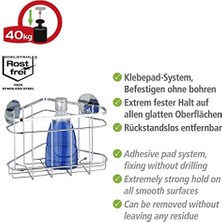 Wenko Turbo-Loc® Paslanmaz Çelik Köşe Rafı, Delmeden Sabitleme