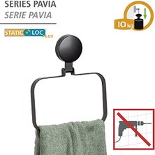 Wenko Static-Loc® Plus Handtuchring Pavia Schwarz, Handtuchhalter, Befestigen Ohne Bohren, Sicherer