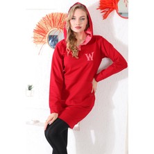 Westbound Kapüşonlu Spor Mini Tunik Elbise - Bordo