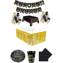 Çıtı Pıtı Store Gold-Siyah Doğum Günü Seti 8 Kişilik