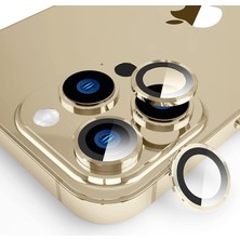 Jacquelyn iPhone 13 Pro/13 Pro Max Uyumlu Alüminyum Alaşım Tempered Glass Kamera Lens Koruyucu(3'lü Set) Gold