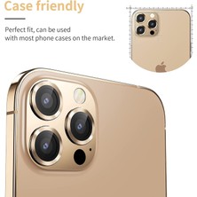 Jacquelyn iPhone 13 Pro/13 Pro Max Uyumlu Alüminyum Alaşım Tempered Glass Kamera Lens Koruyucu(3'lü Set) Gold