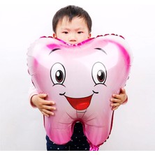 Parti Station Pembe Diş Folyo Balon 49X56 cm Büyük Boy Helyum Balon Uçan Balon
