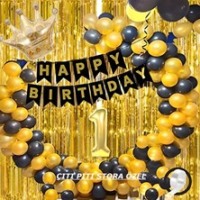 Çıtı Pıtı Store Siyah Altın Mutlu Doğum Günü Dekorasyonu  1 Yaş
