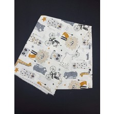 Stay Home Aslan Zürafa At Desenli  Pamuklu Müslin Kumaşı Eni 180 cm