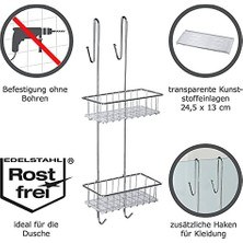 Wenko Şampuanlık Banyo Duş Rafı 2 Raflı Kancalı Paslanmaz Çelik